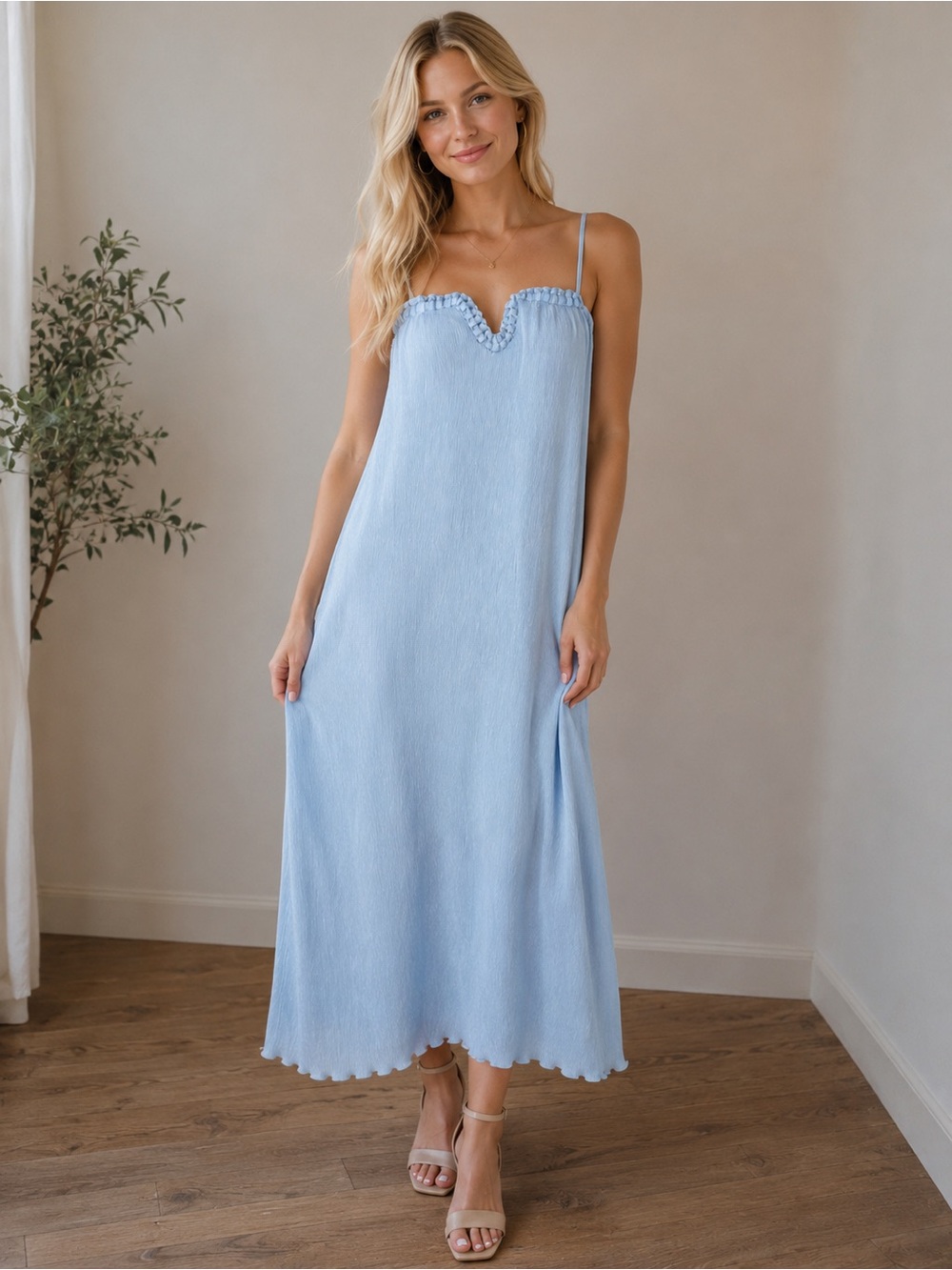 Day + Moon Women’s Small Summer Breeze Sky Blue Midi Dress